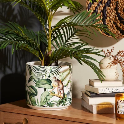 Dunelm Ceramic Plant Pot Monkey Large 22cm MultiColoured