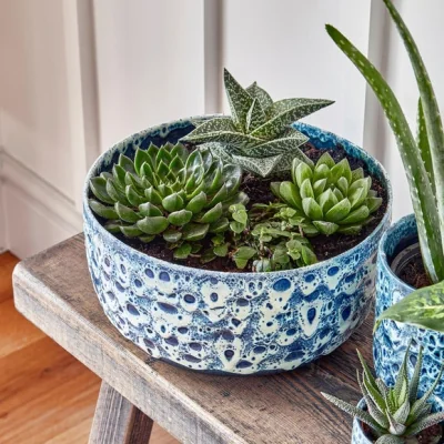 Dunelm Reactive Glaze Bowl Planter Sapphire