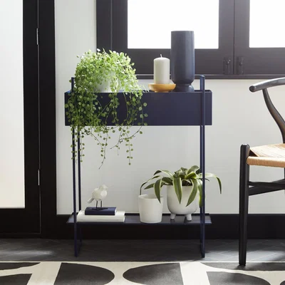 Dunelm Metal Plant Stand with Shelf 77cm Blue