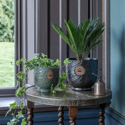 Dunelm Kew Leaf Embossed Cork Plant Pot Charcoal (Grey)