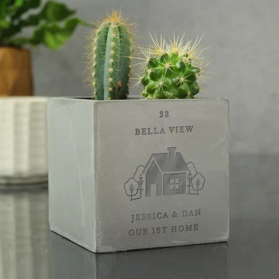 Dunelm Personalised New Home Concrete Plant Pot Grey