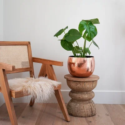 Dunelm Hammered Bowl Plant Pot Copper