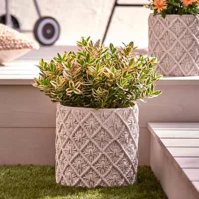 Dunelm Macrame Effect Resin Planter Large Cream