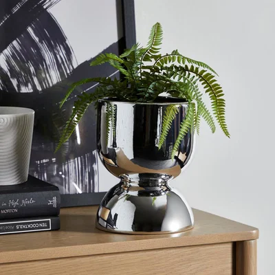 Dunelm Ceramic Curves Planter Silver 20cm Silver