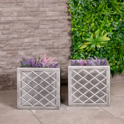 Dunelm Charles Bentley Set of 2 Lazio Square Pewter Plant Pots