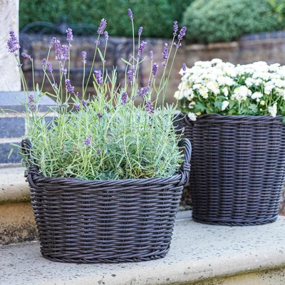 Dunelm Polyrattan Lined Basket Planter Dark Grey