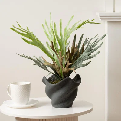 Dunelm Artificial Sea Greens in Cement Shell Plant Pot