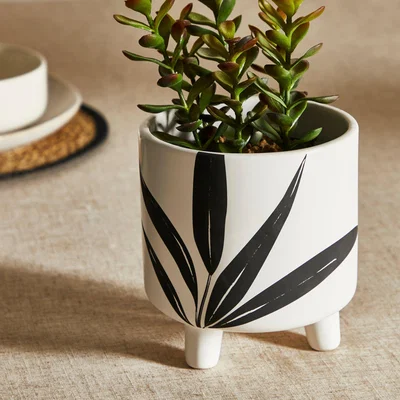 Dunelm Leaf Planter 15cm Black Black