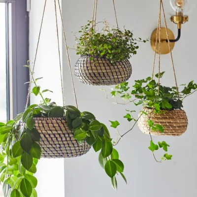 Dunelm Set of 2 Hanging Seagrass Planters Navy