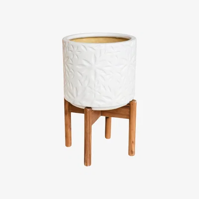 Dunelm Aspen Flower Ceramic Plant Pot with Stand