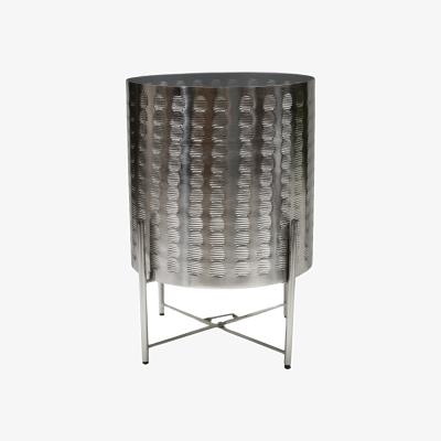 Dunelm Zendaya Embossed Metal Plant Pot With Stand Silver