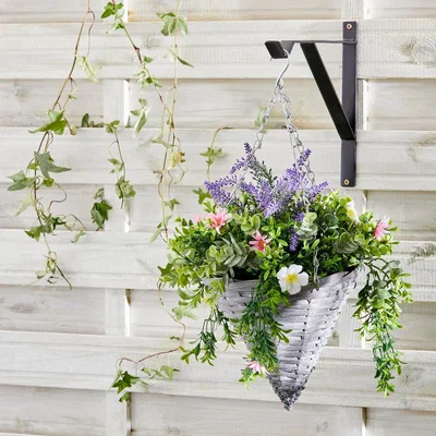 Dunelm Artificial Floral Grey Hanging Basket Green, Grey and Purple