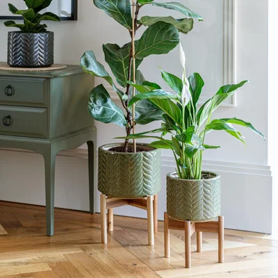 Dunelm Aspen Chevron Ceramic Plant Pot with Stand