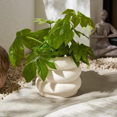 Dunelm Resin Wood Grain Curved Plant Pot