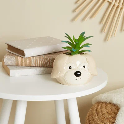 Dunelm Dog Character Plant Pot Cream/Green