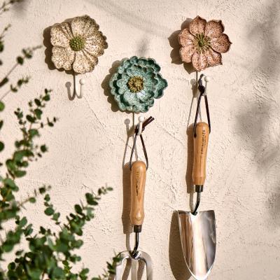 Dunelm Set of 3 Resin Flower Outdoor Wall Hanging Hooks MultiColoured