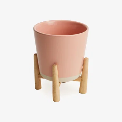 Dunelm Blush Pink Planter and Wood Stand Blush (Pink)