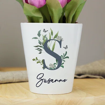 Dunelm Personalised Botanical Plant Pot White
