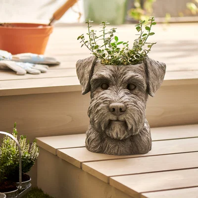Dunelm Schnauzer Head Planter Grey