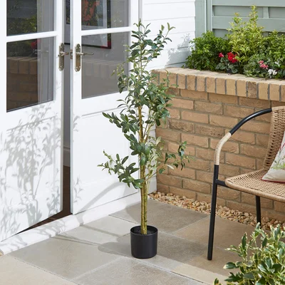Dunelm Slim Silhouette Olive Tree in Black Plant Pot Green