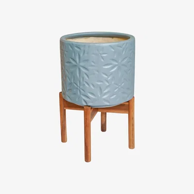 Dunelm Aspen Flower Ceramic Plant Pot with Stand