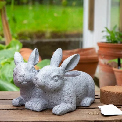 Dunelm Grow Your Own Flowers with Duo of Rabbits Planter Light Grey