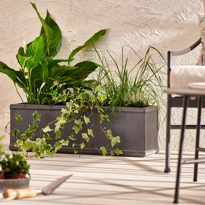 Dunelm Large Fibre Clay Trough with a Ribbed Galvanised Effect Grey