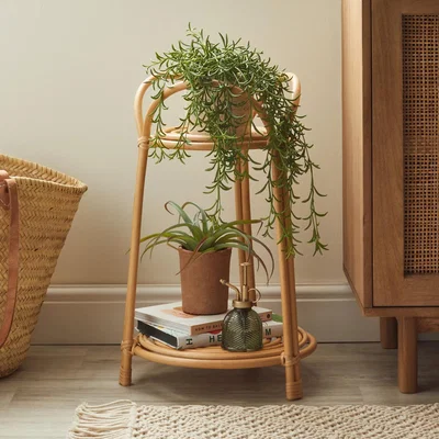 Dunelm Pretty Boho Bent Cane Plant Stand Natural