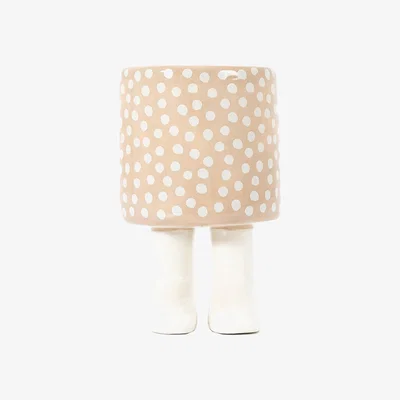 Dunelm Pelsall Large Polka Dot Stoneware Footed Plant Pot Beige
