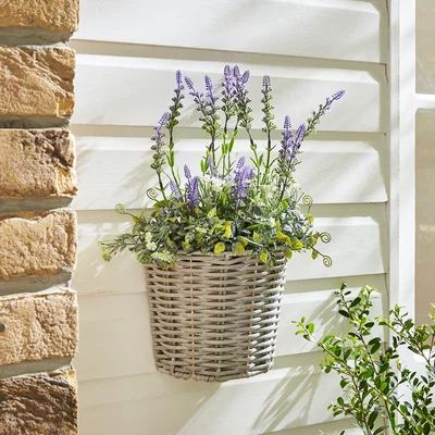 Dunelm Artificial Lavender in Wall Mounted Planter Purple