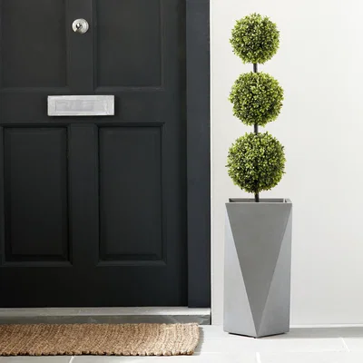 Dunelm Fibre Clay Tall Geometric Plant Pot Grey