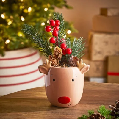 Dunelm Artifical Topiary Reindeer Plant Pot Brown