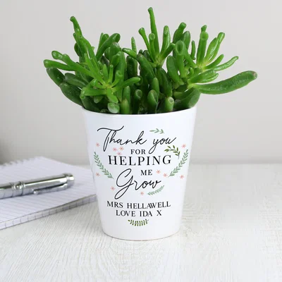 Dunelm Personalised Thank You For Helping Me Grow Plant Pot White