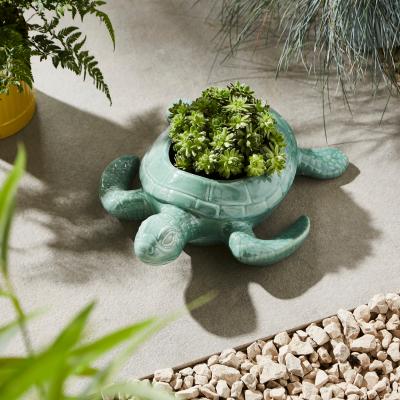 Dunelm Green Turtle Plant Pot with Glaze Finish