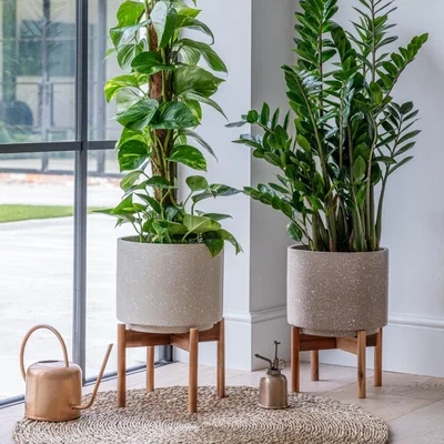Dunelm Valetta Speckled Ceramic Plant Pot with Stand
