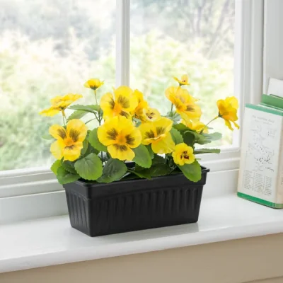Dunelm Artificial Pansies in Black Oblong Plant Pot