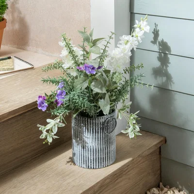 Dunelm Plant in Galvanised Metal Pot 42cm Grey