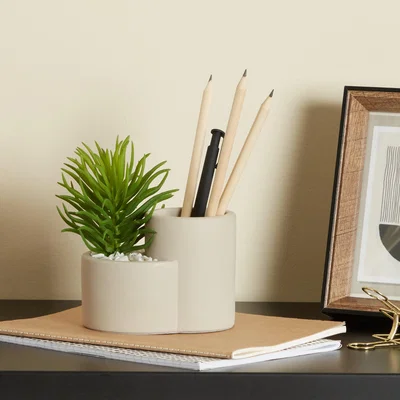 Dunelm Concrete Planter and Pen Pot Grey