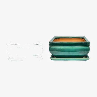 Dunelm Set of 2 Square Bonsai Plant Pots Teal (Blue)