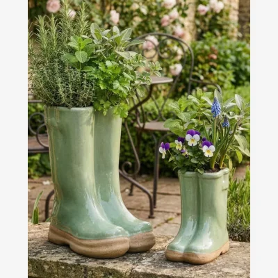 Dibor Little and Large Green Wellington Planter Gift Set