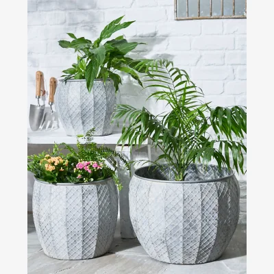 Dibor Set of 3 Textured Metal Planter Tubs