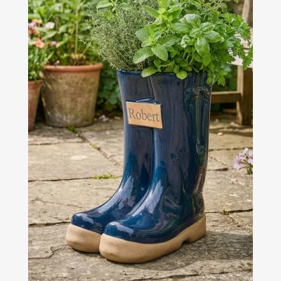 Dibor Personalised Blue Wellington Planter