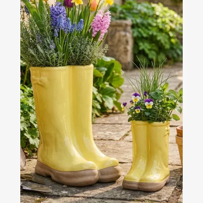 Dibor Large & Small Yellow Wellington Boot Plant Pots
