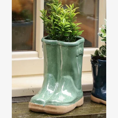 Dibor Sage Green Wellington Boots Plant Pot