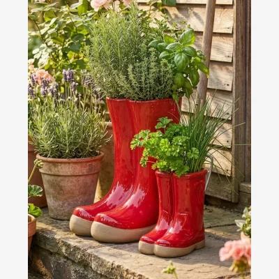 Dibor Little & Large Red Welly Boot Plant Pots
