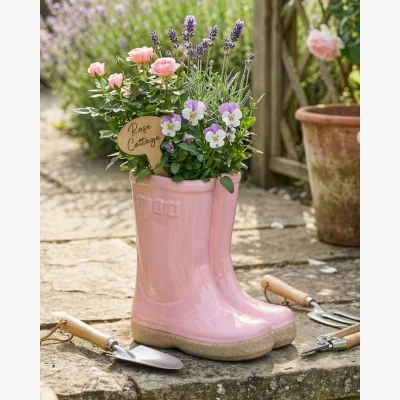 Dibor Pink Wellington Boots Planter with Personalised Marker