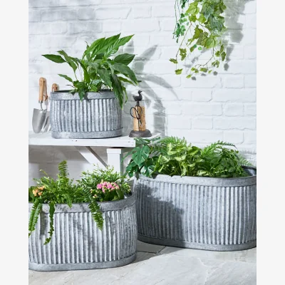 Dibor Set of 3 Ribbed Metal Tub Planters