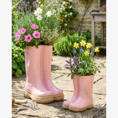 Dibor Little & Large Pink Welly Boots Planter Set