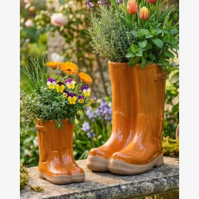 Dibor Little & Large Orange Welly Boot Plant Pots