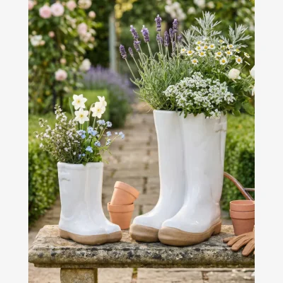 Dibor Little and Large White Welly Pot Planters
